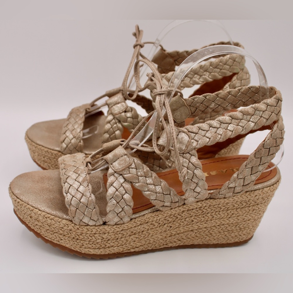 Trask Patrice espadrille wedge platformโ sandals braided metallic gold shoe 8.5M
